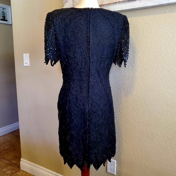 DENISE ELLE | Black Evening Dress w/ Beading & Sequins sz PXL - Picture 10 of 11